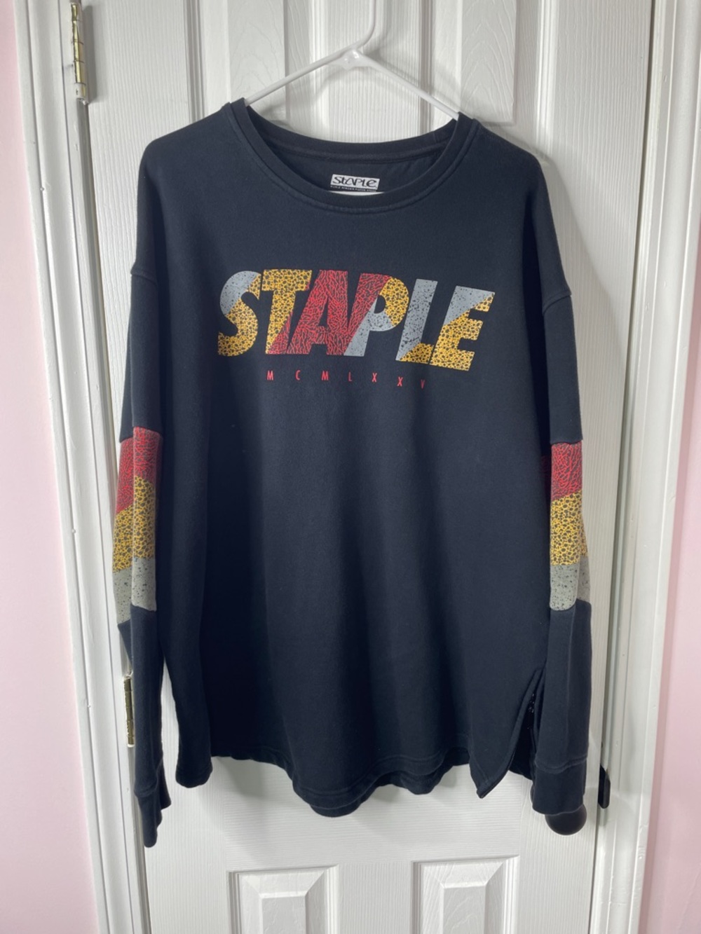 Staple Black Crewneck with Red, Yellow & Gray Block Graphics